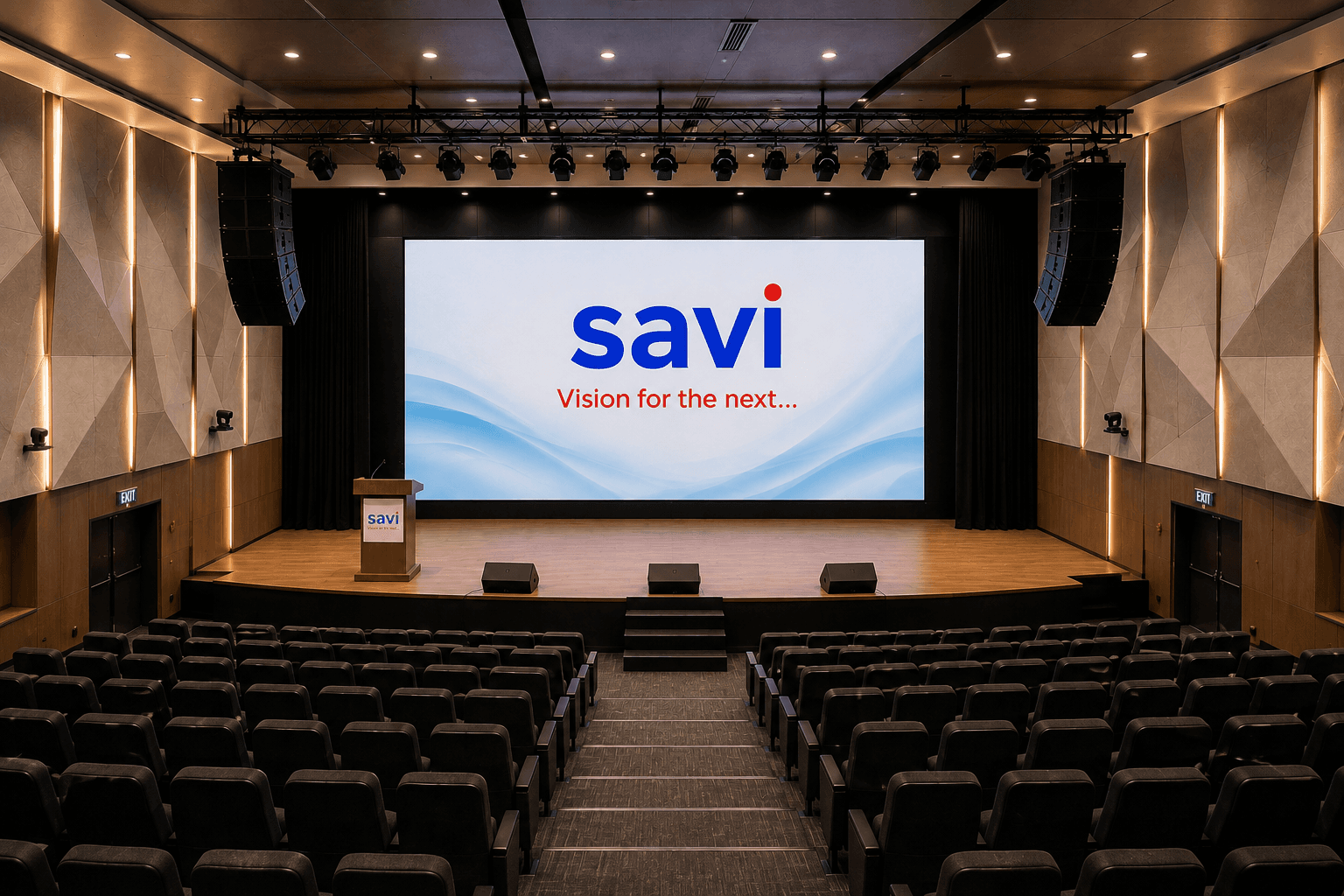 Auditorium AV setup with projection and audio systems