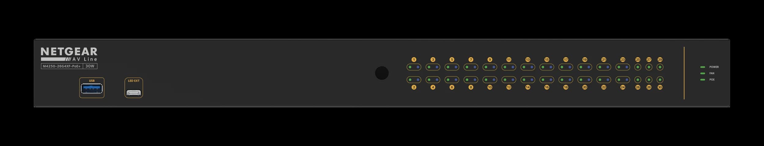 Crestron CEN-SWPOE-30 managed PoE+ switch, composite view