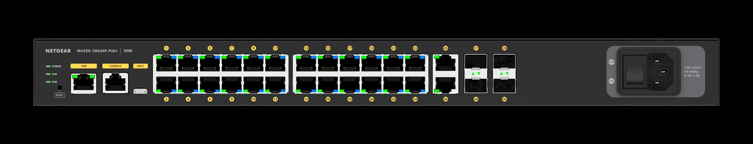 Crestron CEN-SWPOE-30 managed PoE+ switch, front view