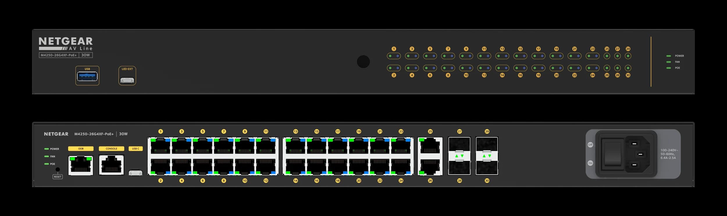 Crestron CEN-SWPOE-30 managed PoE+ switch, rear view