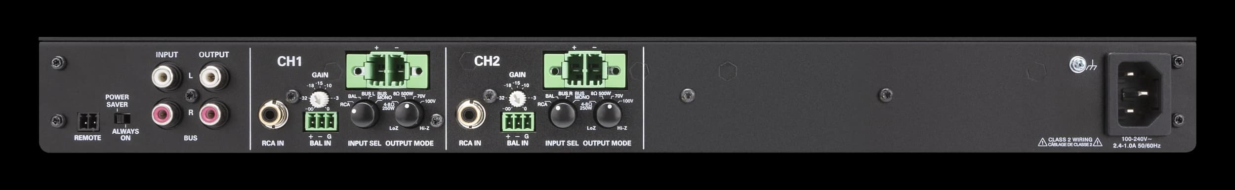 Crestron AMP-X500 2-channel X-Series amplifier, rear view
