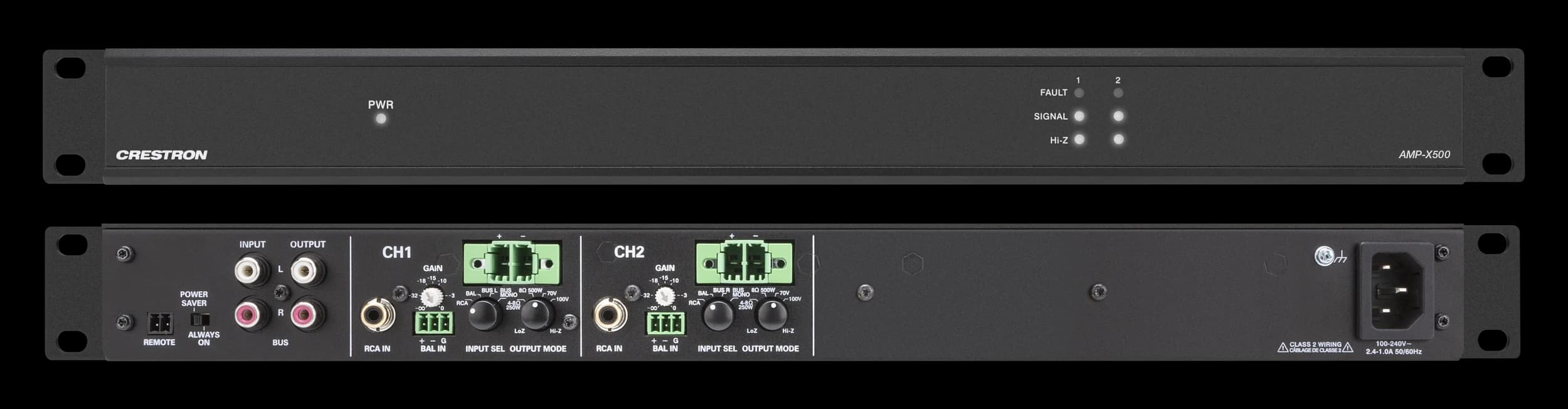 Crestron AMP-X500 2-channel X-Series amplifier, connections