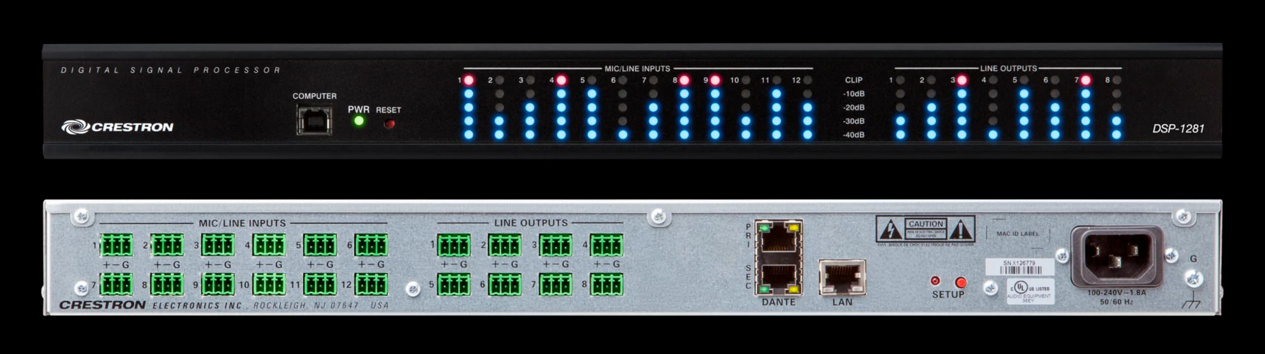 Crestron DSP-1281 Avia 12x8 digital signal processor, angled view