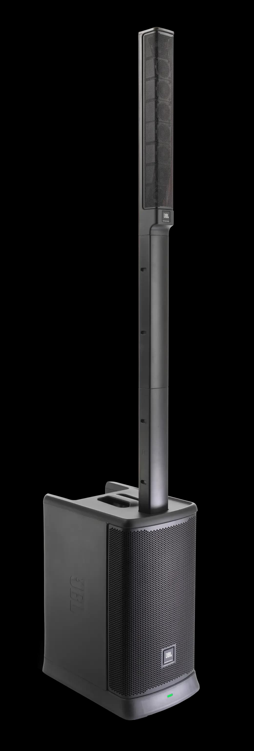 JBL EON ONE MK2 column PA, angled studio view showing the tweeter array