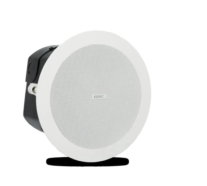QSC AcousticDesign AD-C4T-WH ceiling loudspeaker, white, angled view
