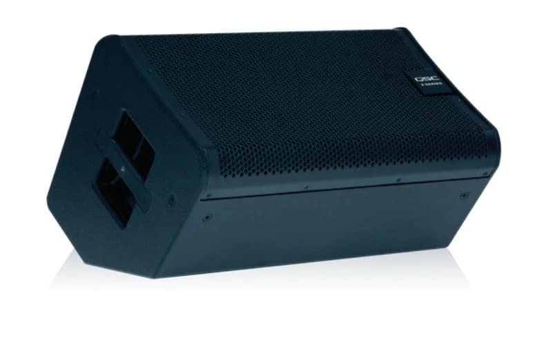 QSC E110 passive loudspeaker, angled view showing carry handle