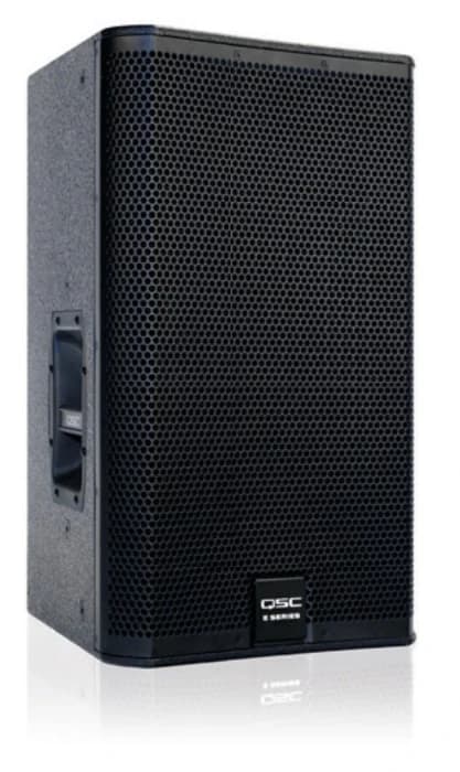 QSC E112 passive loudspeaker, angled view showing side handle