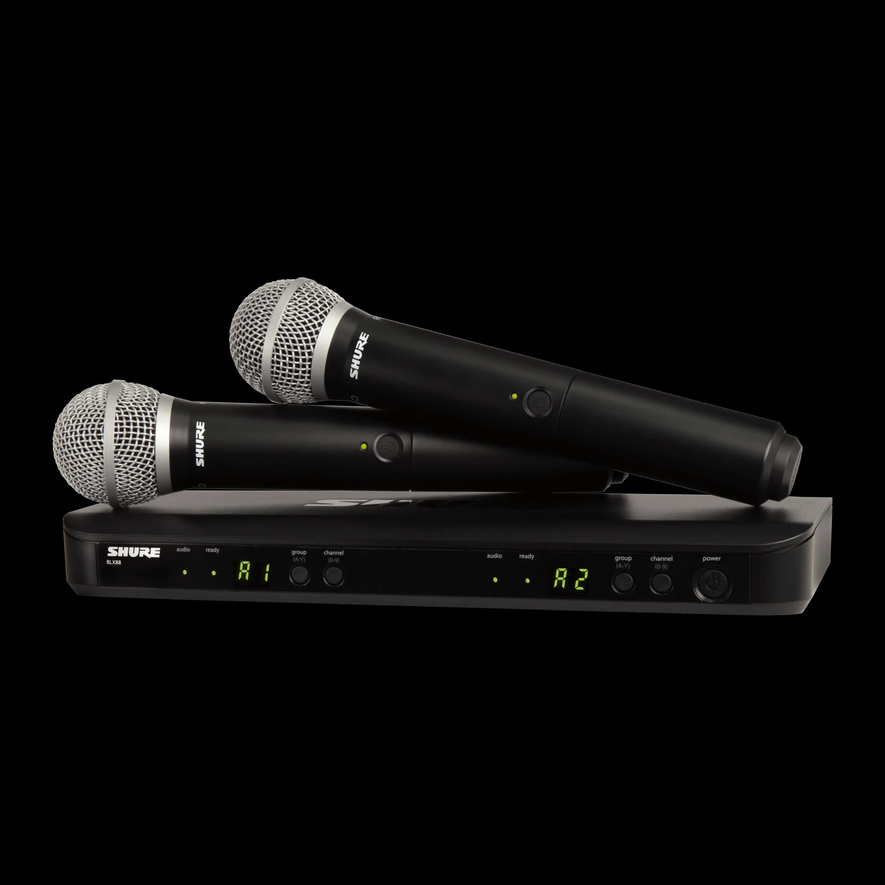 Shure BLX288/PG58 dual vocal wireless system with BLX88 receiver and two PG58 handheld transmitters