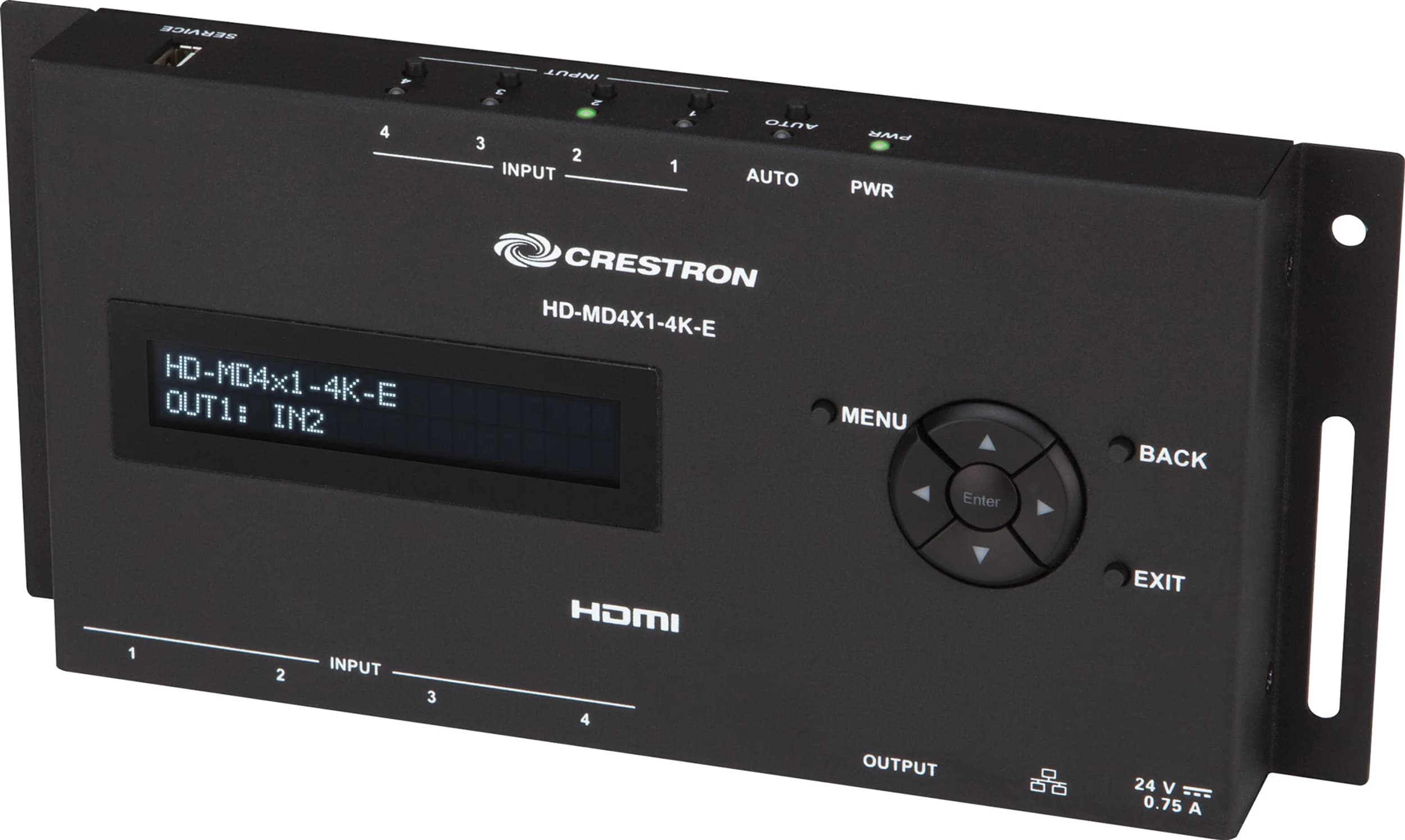 Crestron HD-MD4X1-4K-E 4x1 AV switcher, front view