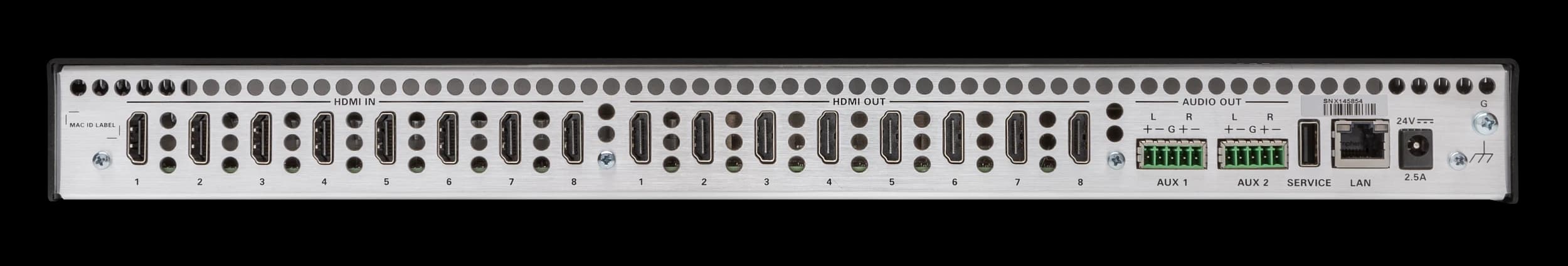 Crestron HD-MD8X8-4KZ-E 8x8 HDMI switcher, rear view