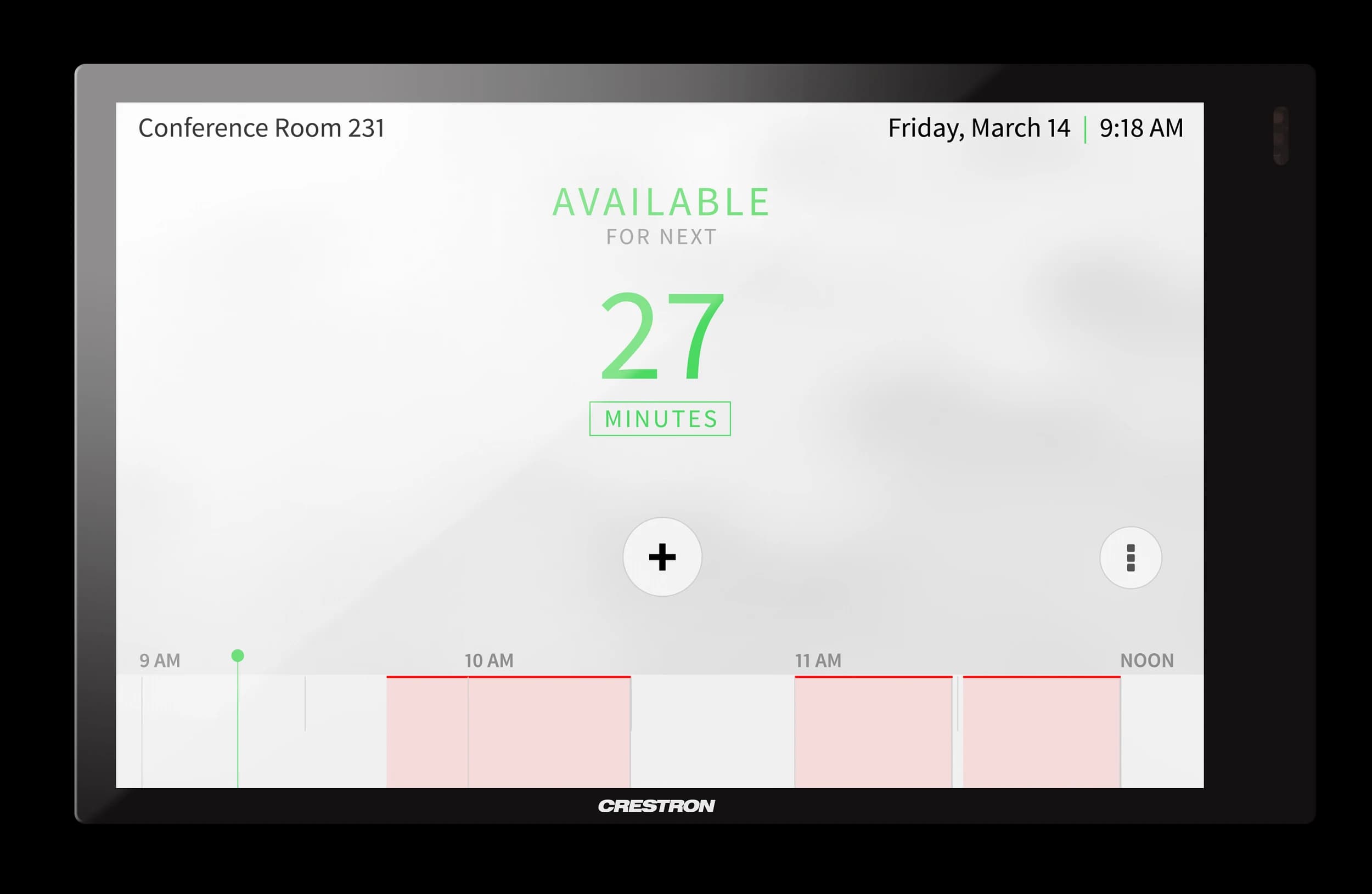 Crestron TSS-770 room scheduling touch screen, front view