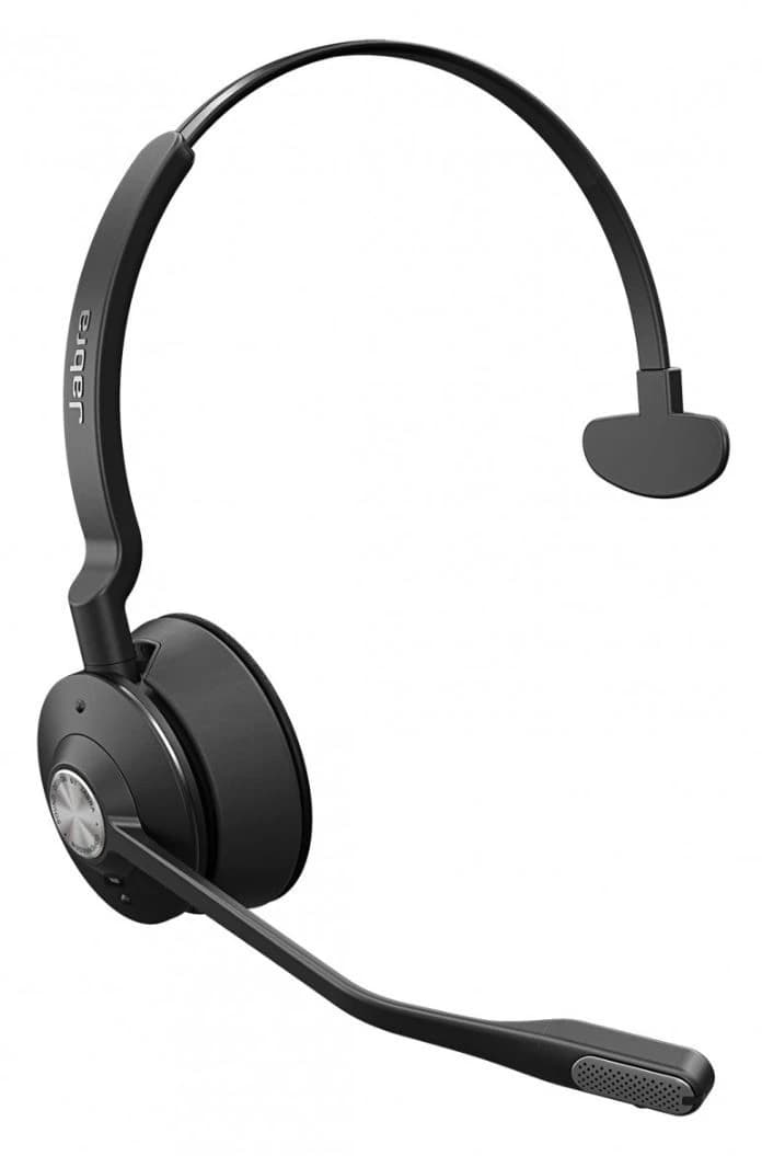 Jabra Engage 65 SE Mono headset, angled studio view showing the boom microphone