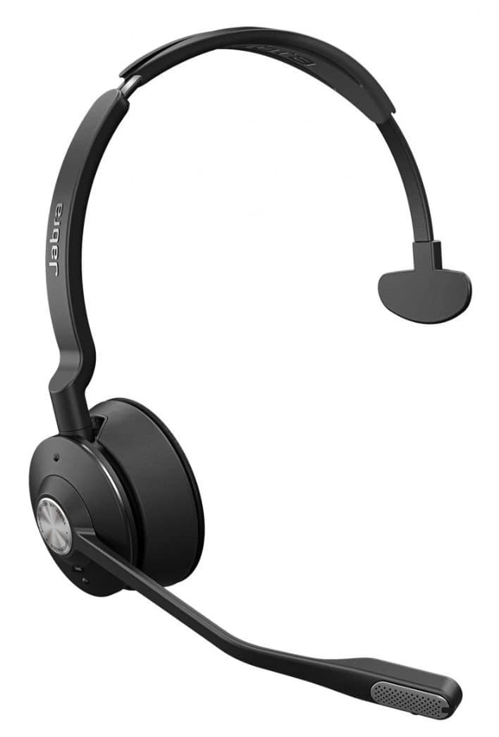 Jabra Engage 75 SE Mono headset, angled studio view showing the boom microphone