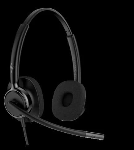HP Poly Mission 420/425 stereo USB headset with leather ear cushions, studio view