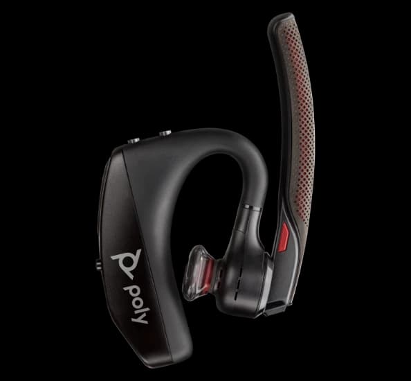 Poly Voyager 5200 headset, side profile showing the earhook and boom
