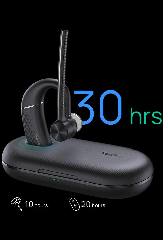 Yealink BH71 earpiece seated in its compact charging case