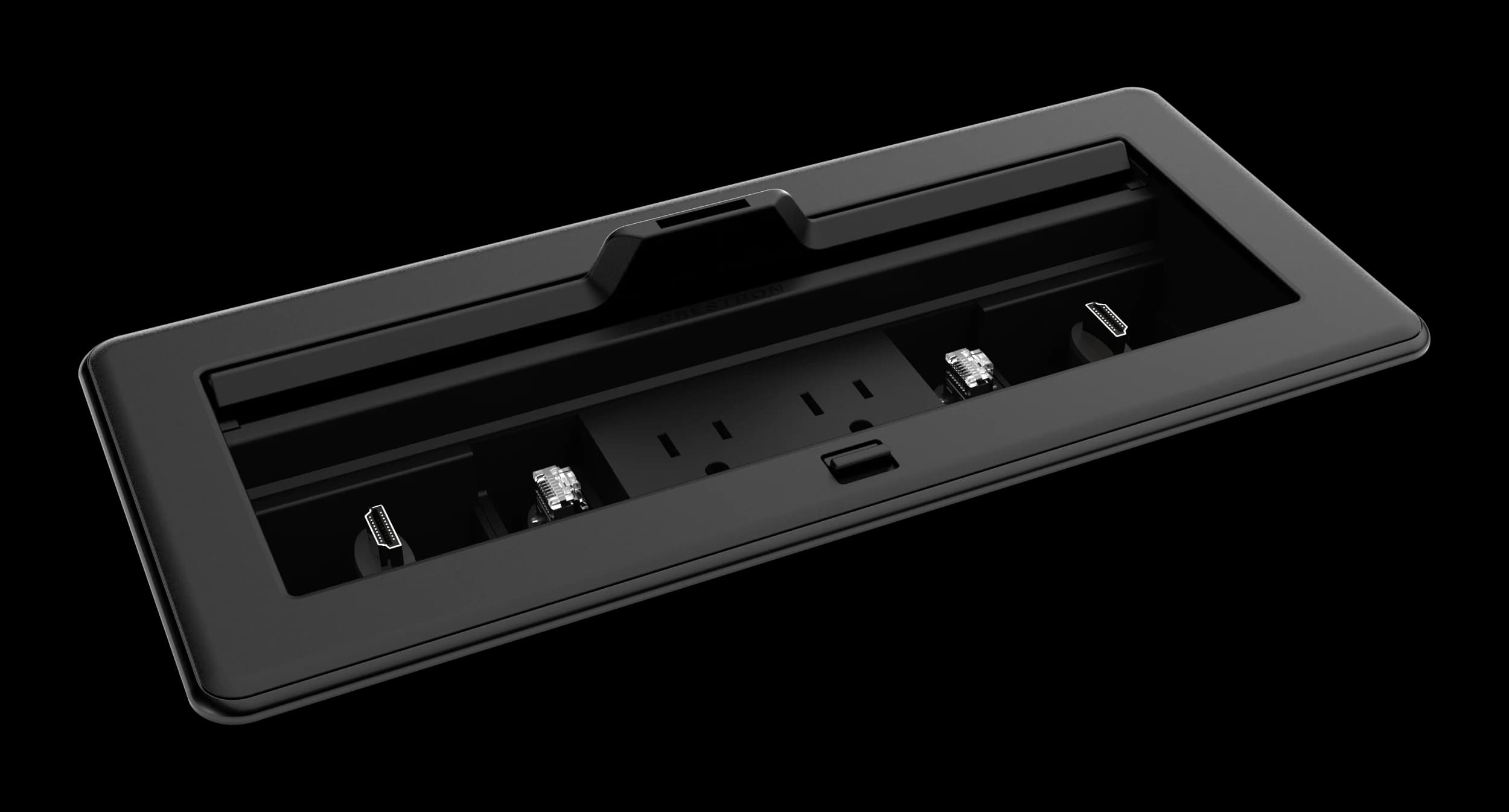 Crestron FT2-1200-ELEC-PTL-B FlipTop cable management system, installed