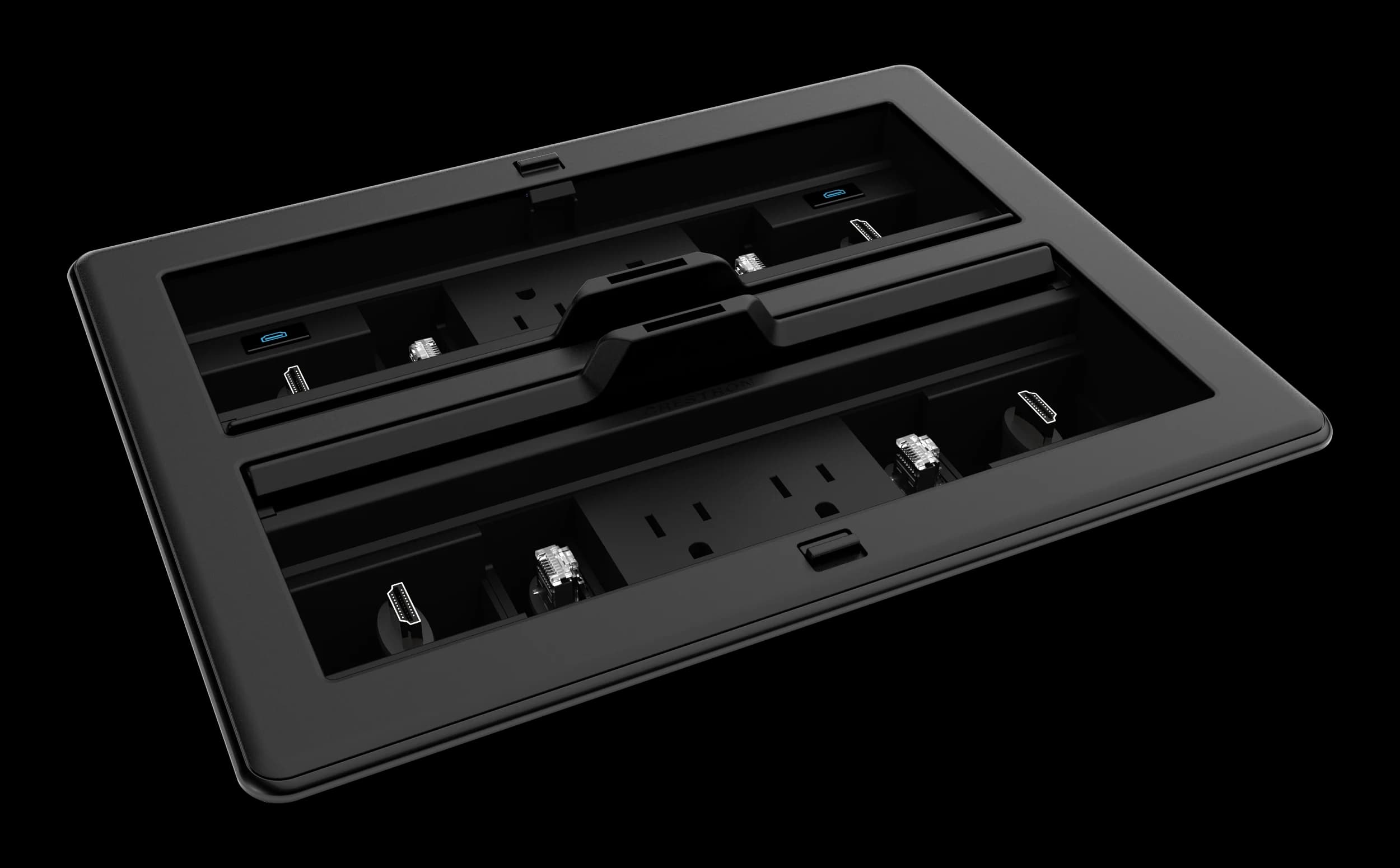 Crestron FT2-1400-ELEC-PTL-B FlipTop cable management system, installed