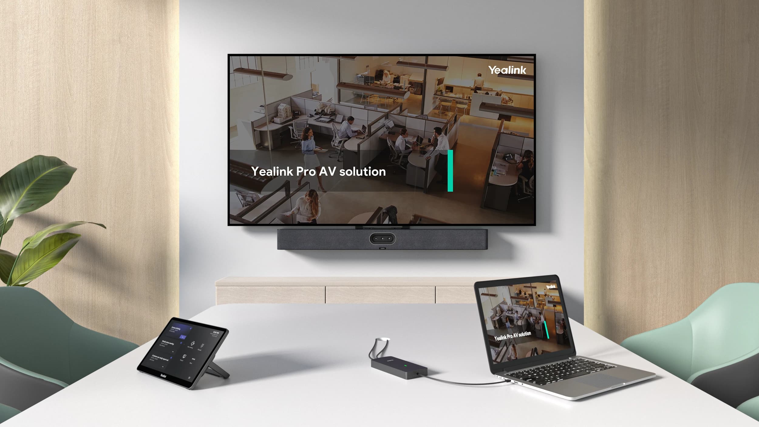 Yealink VCH51 Pro, deployed with laptop, touch console and room display