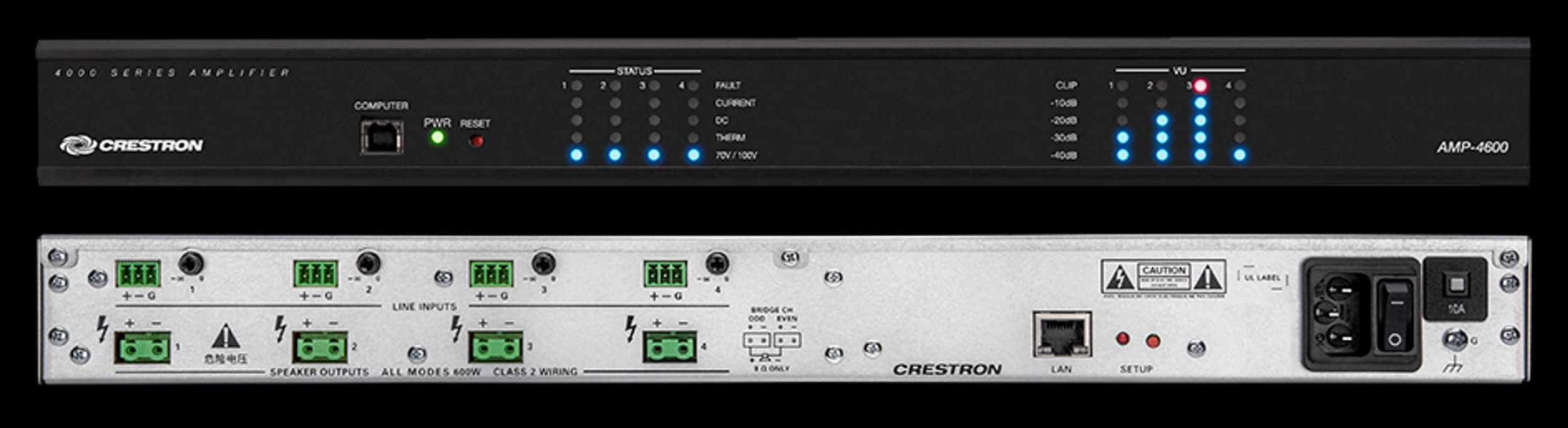 Crestron AMP-4600 4-channel power amplifier, rear view
