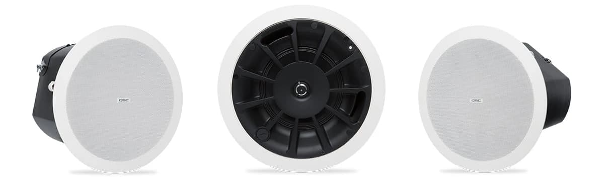 QSC AcousticDesign AD-C6T, side views and grille-off detail