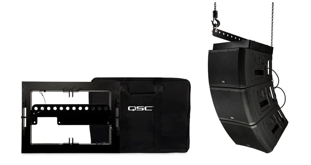 QSC AF3082-S array frame with carrying bag, and a flown WL3082 array using the frame