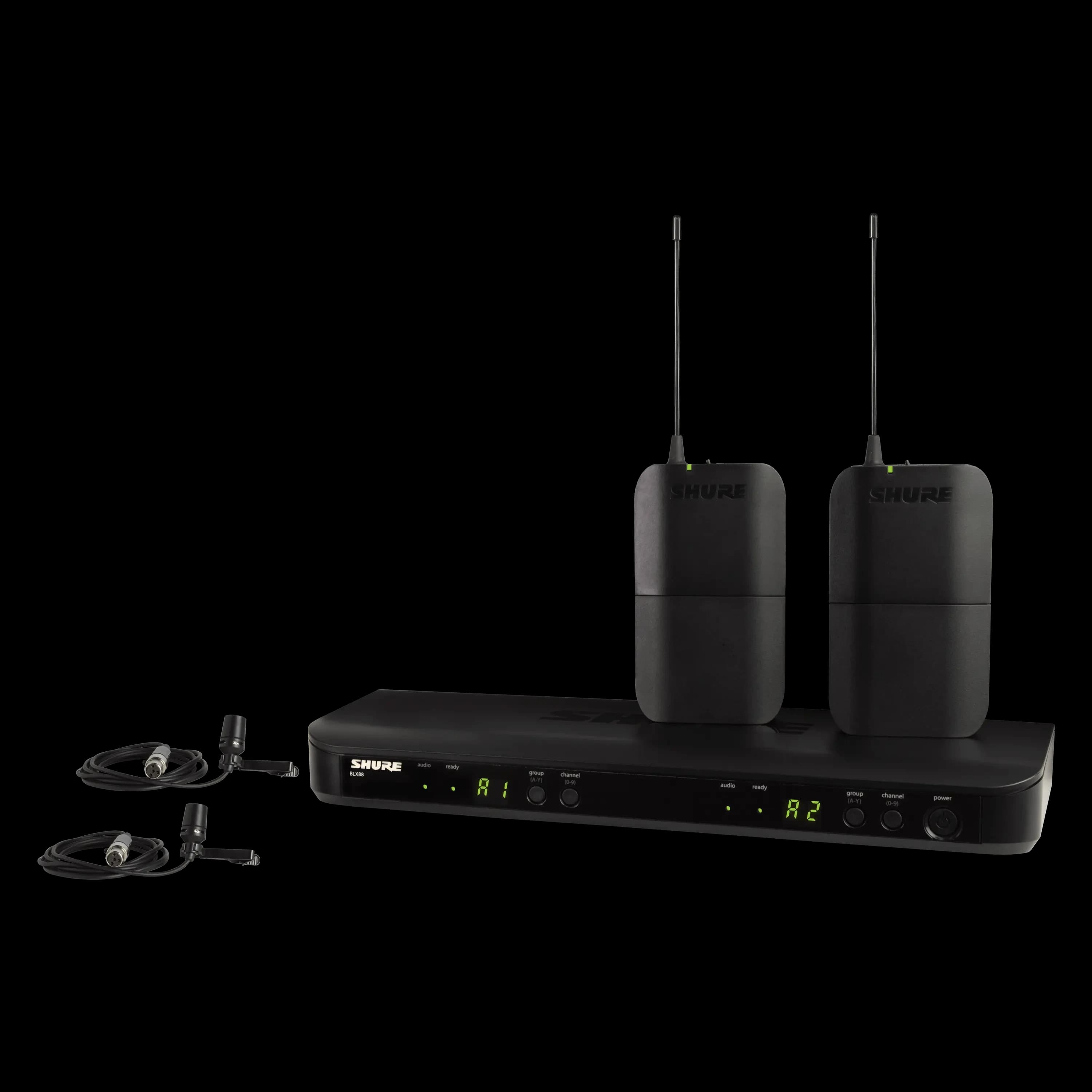 Shure BLX188/CVL dual presenter wireless system with BLX88 receiver, two BLX1 bodypacks and two CVL lavalier microphones