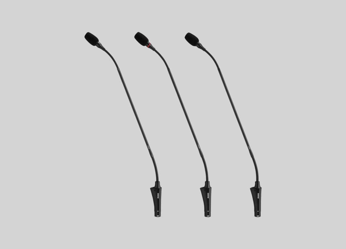 Shure CVG18 Centraverse gooseneck microphone family, including the RS mute-switch/light-ring variant