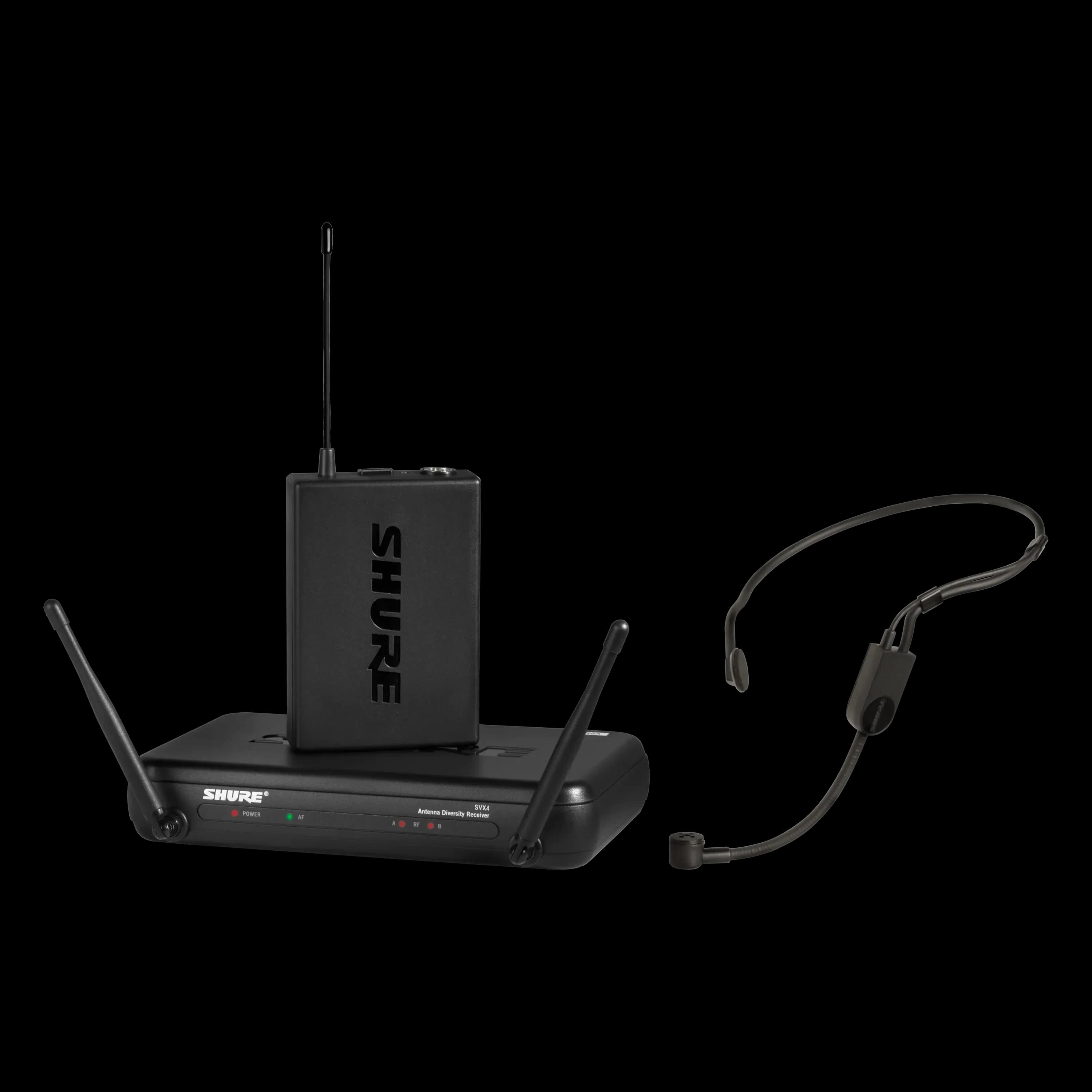 Shure SVX14/PGA31 wireless headset system with SVX4 diversity receiver, SVX1 bodypack transmitter and PGA31 headset microphone