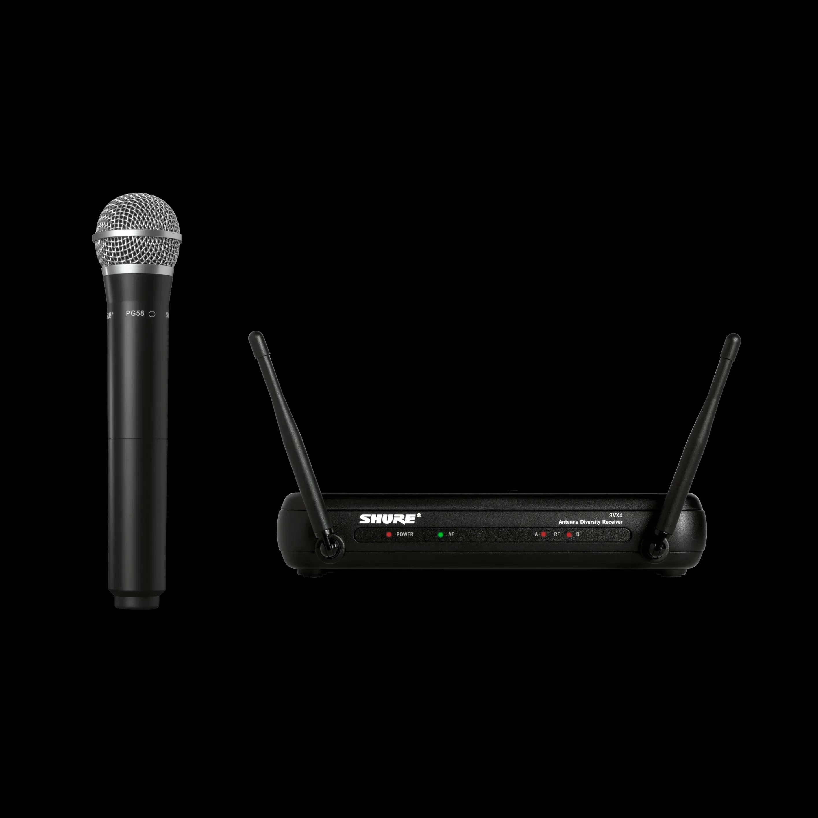 Shure SVX24/PG58 wireless vocal system with SVX4 diversity receiver and PG58 handheld transmitter
