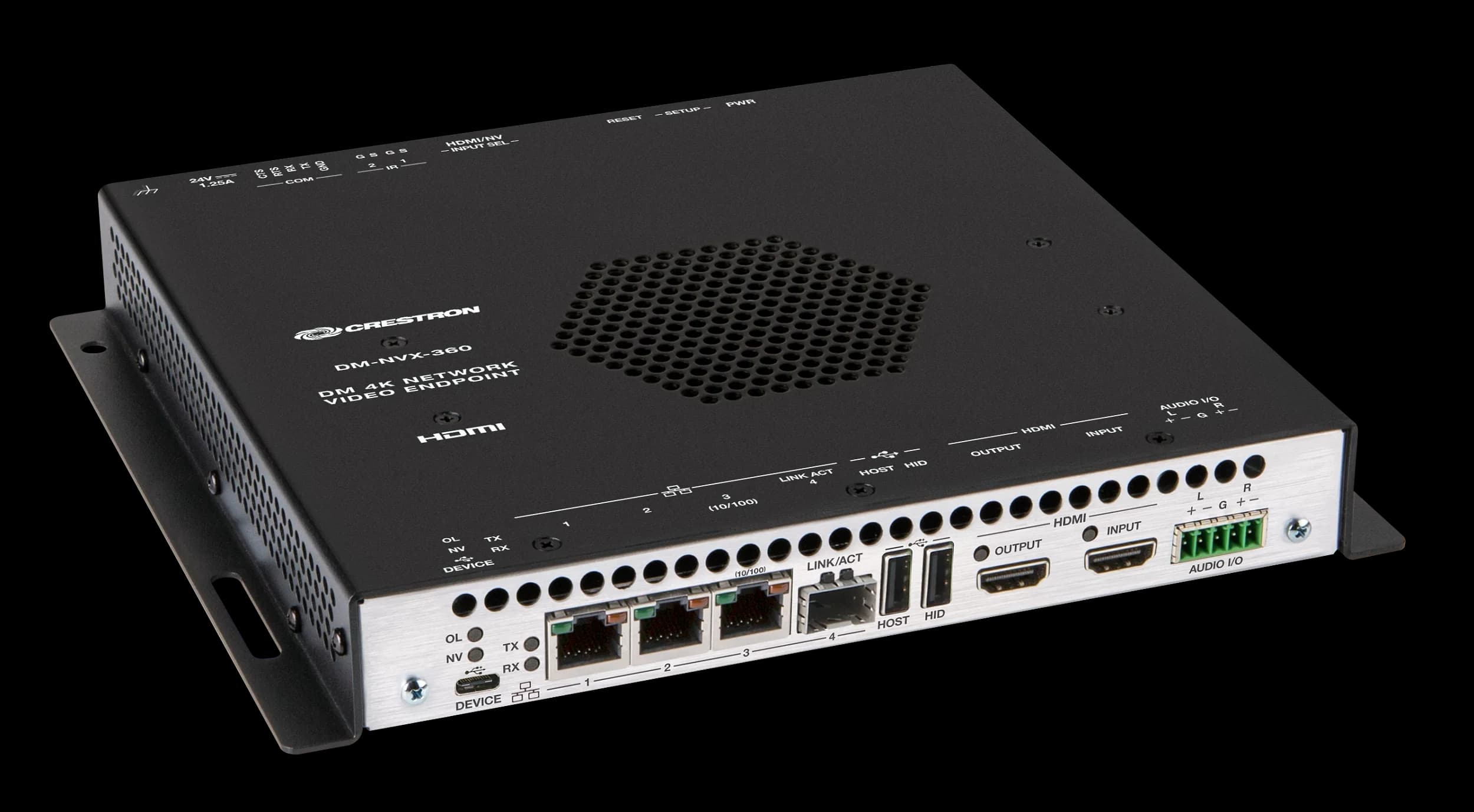Crestron DM-NVX-360 AV-over-IP encoder/decoder, front-right view