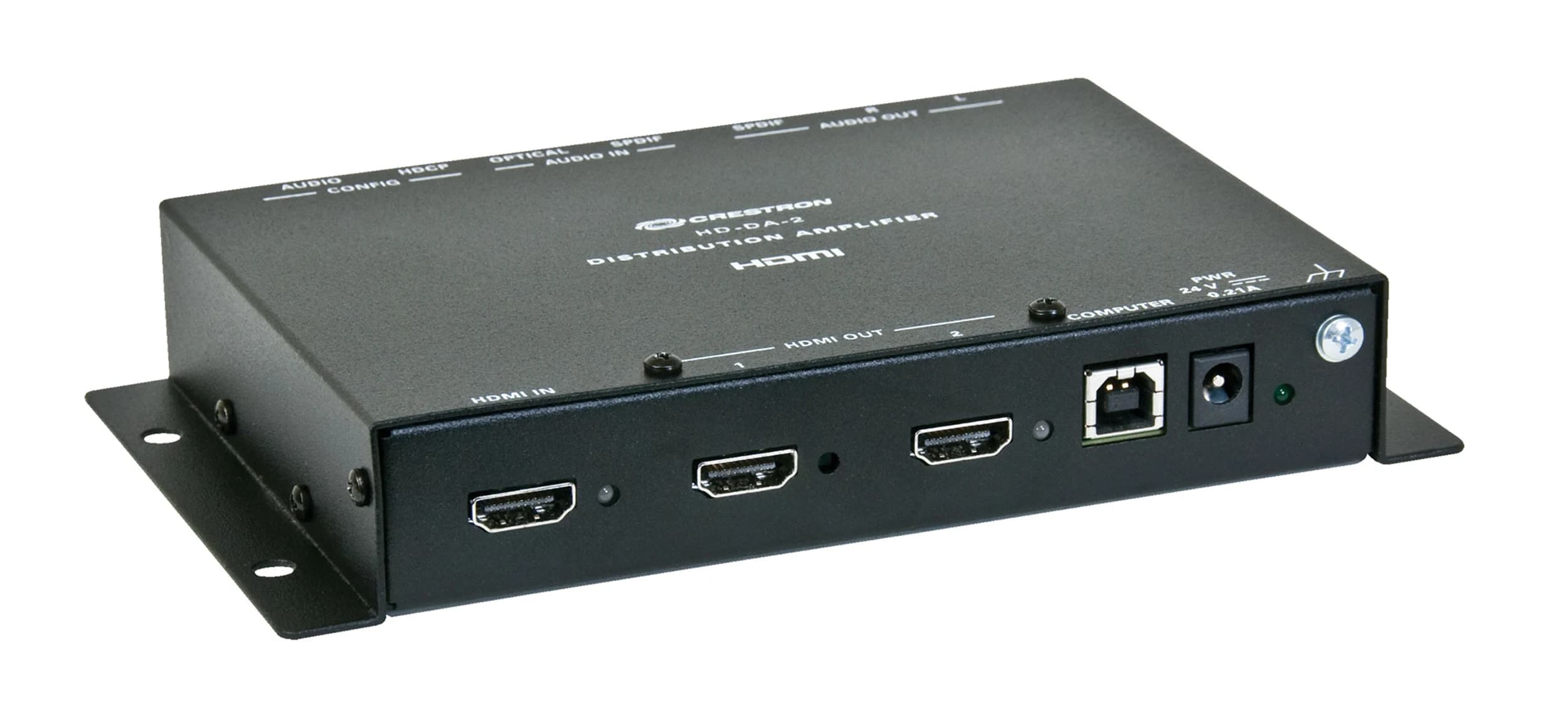 Crestron HD-DA-2 HDMI distribution amplifier, front-left view