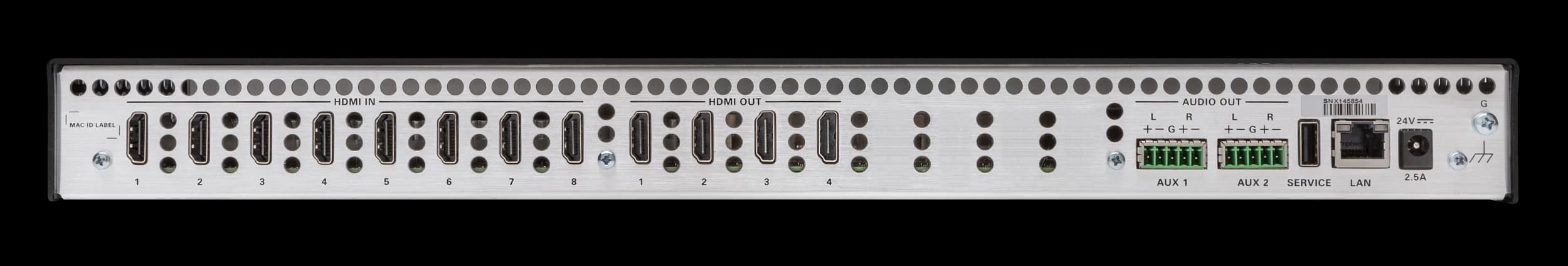 Crestron HD-MD8X4-4KZ-E 8x4 HDMI switcher, rear view