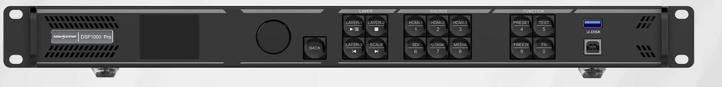 NovaStar DSP1000 Pro LED controller, front panel with layer, source and function controls