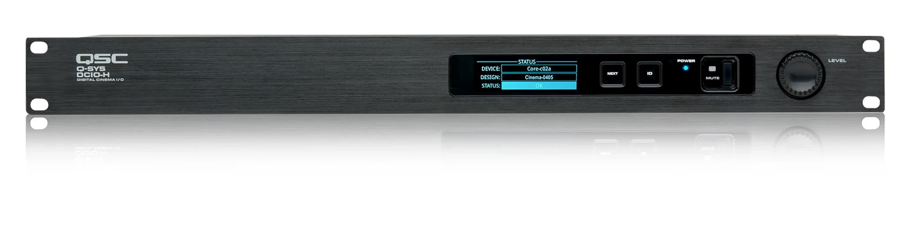 QSC DCIO-H cinema audio I/O, front view