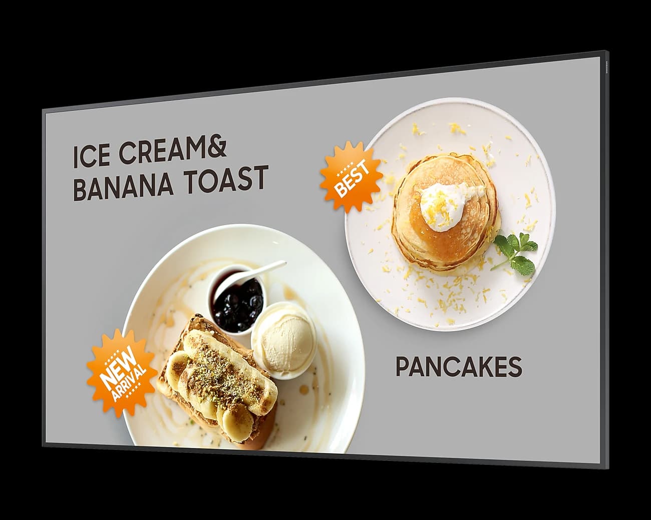 Samsung QM32C 32-inch professional smart signage display showing menu board content