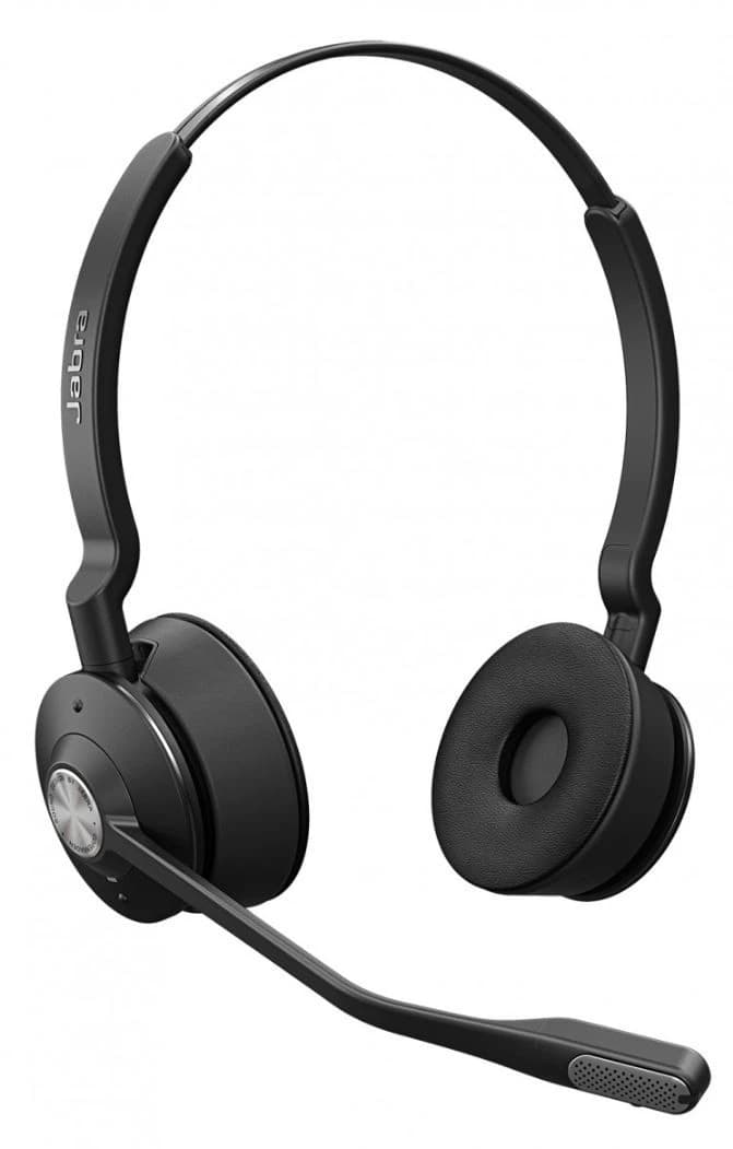 Jabra Engage 45 SE Stereo headset, angled studio view showing the boom microphone