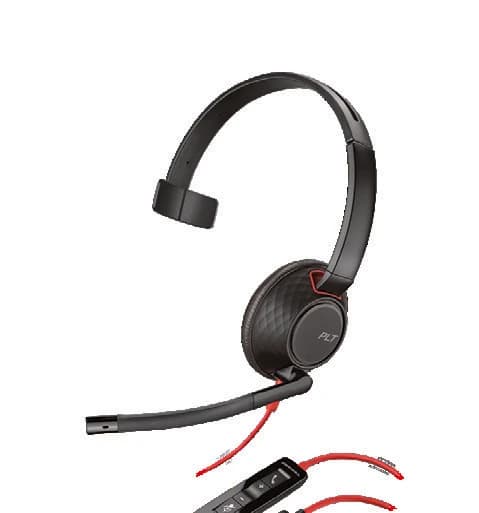 Poly Blackwire 5210 monaural USB-C headset, angled studio view