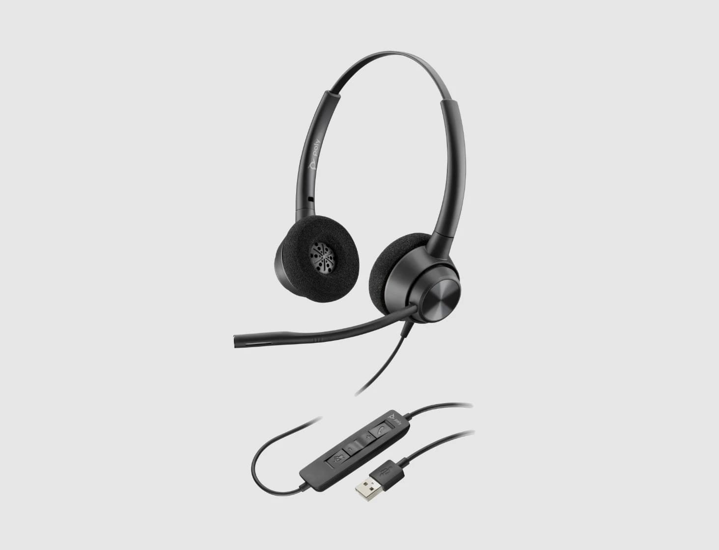 Poly EncorePro 320 stereo USB-A headset with inline control pod