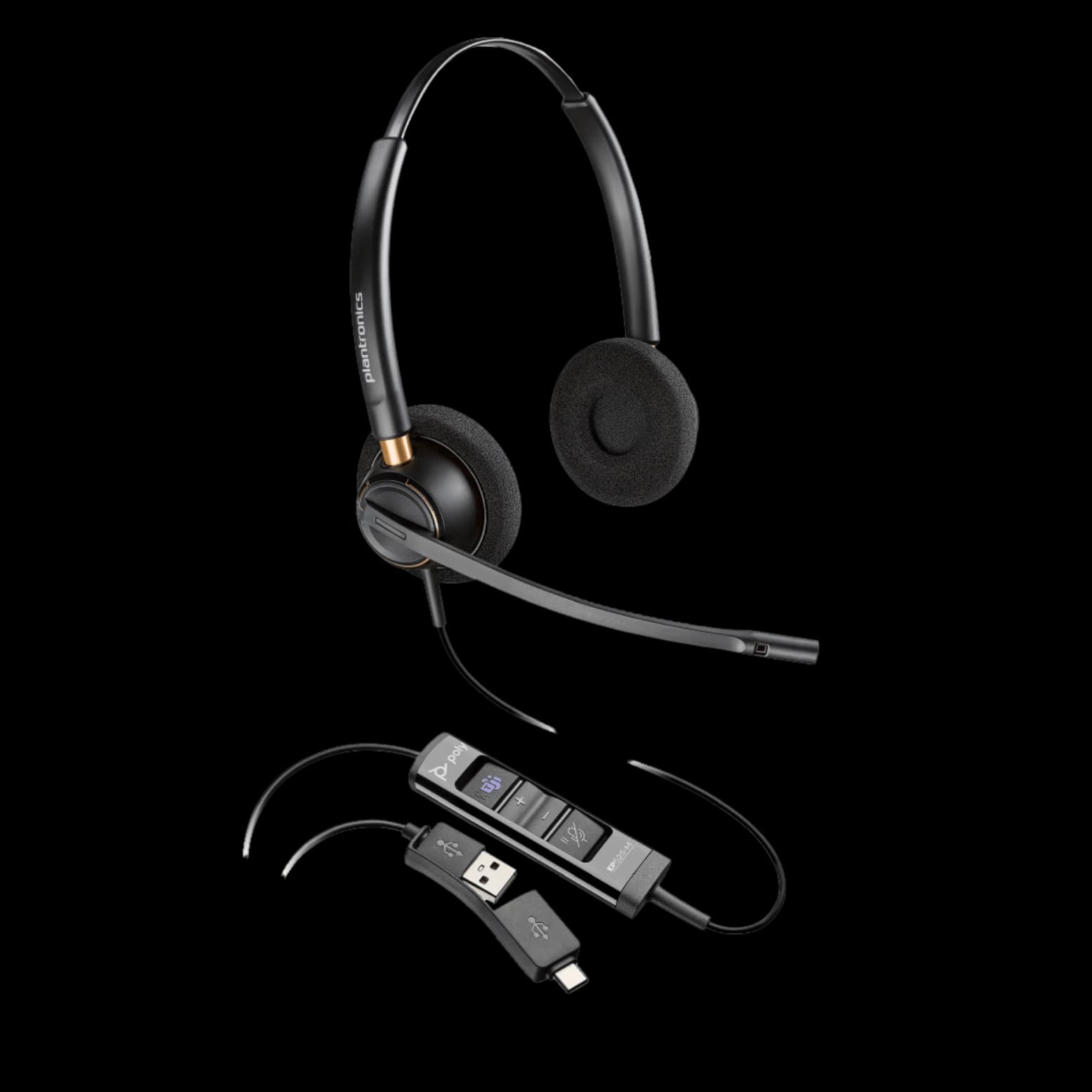 Poly EncorePro 525 stereo USB-A headset with EP225-M inline control pod