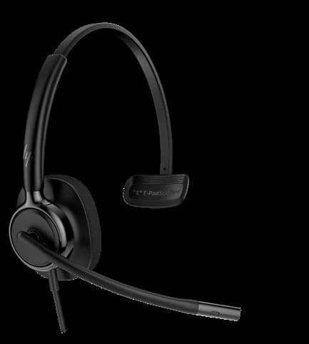 HP Poly Mission 410/415 monaural USB headset with inline control pod, studio view