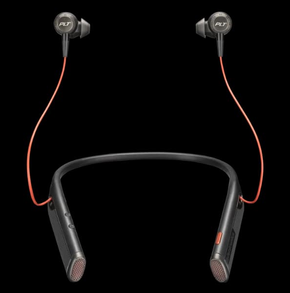 Poly Voyager 6200 UC Bluetooth neckband headset with in-ear buds, studio view