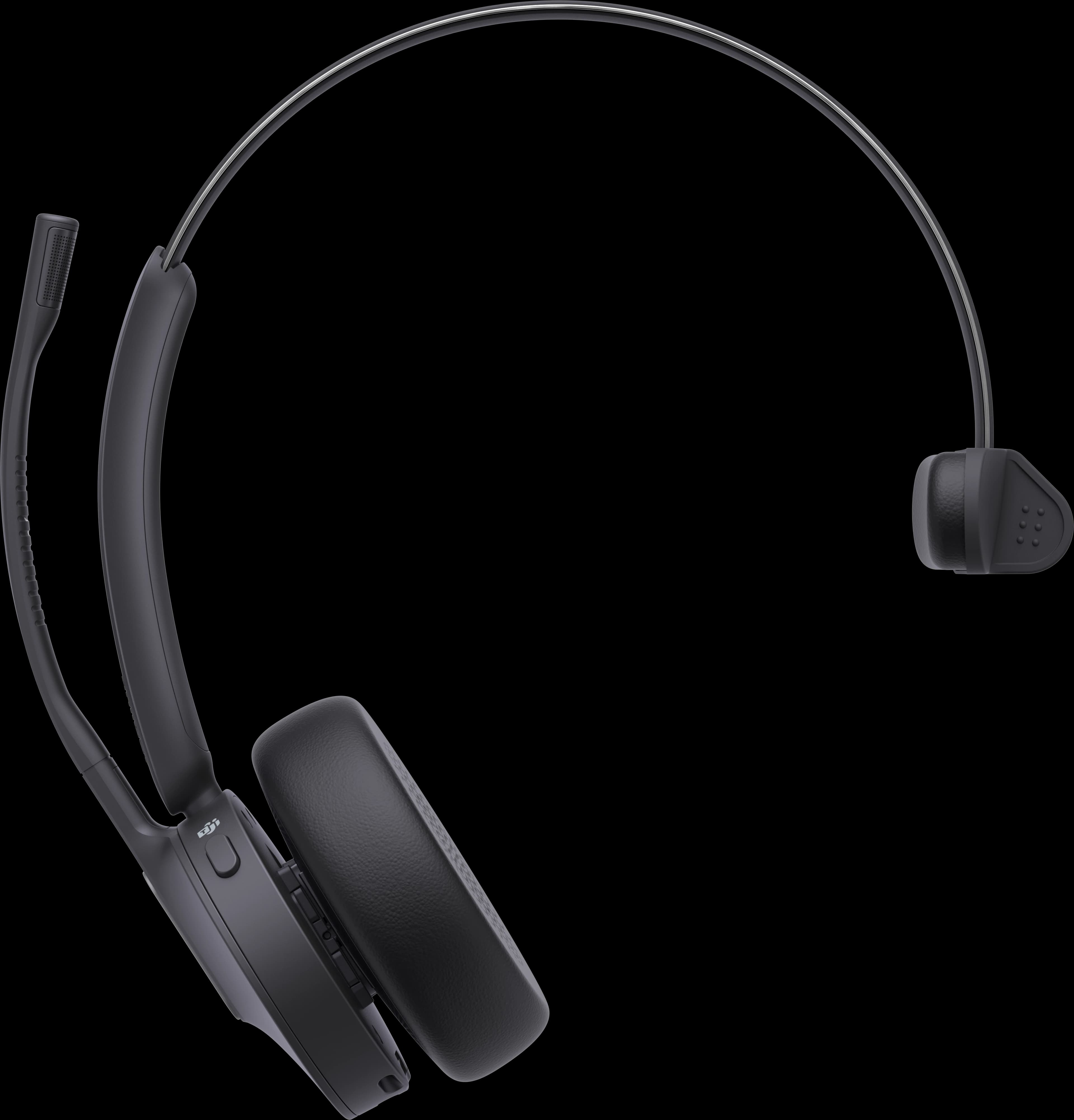 Yealink WH64 Essential Dual headset docked on its WHB640 base, studio view