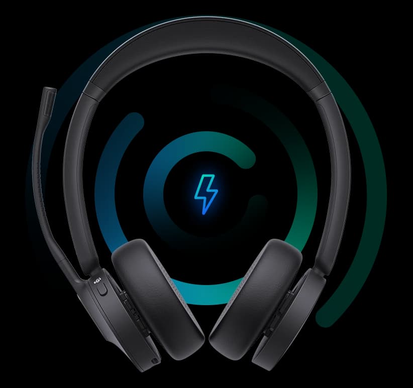 Yealink WH64 Hybrid headset, clean studio view with a connectivity feature graphic