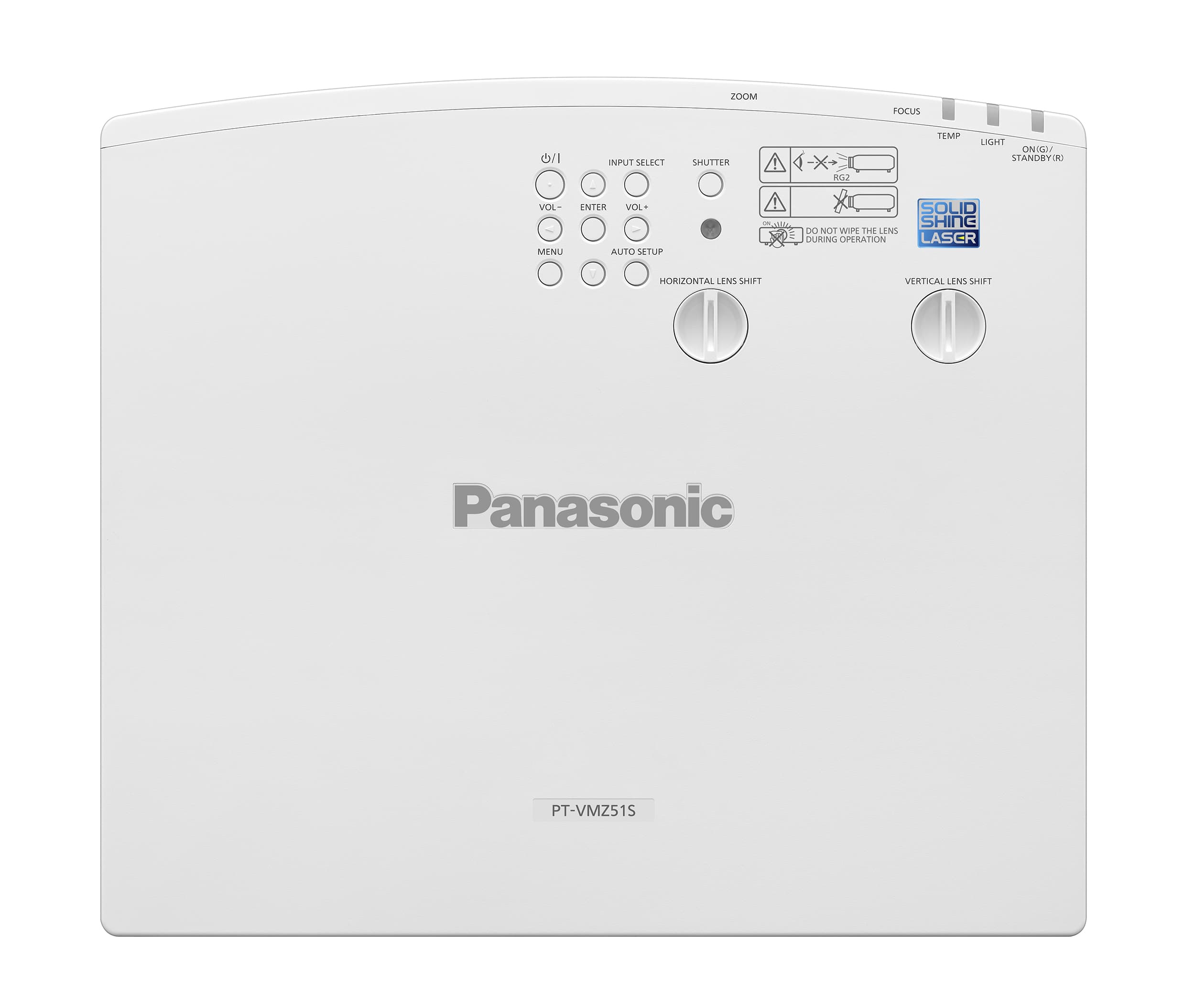 Panasonic PT-VMZ51S laser projector, top view showing control panel