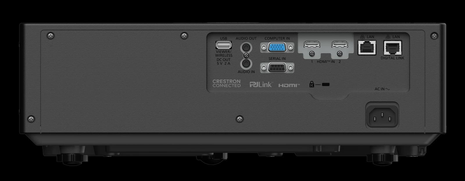 Panasonic PT-VMZ82 laser projector, rear connector panel