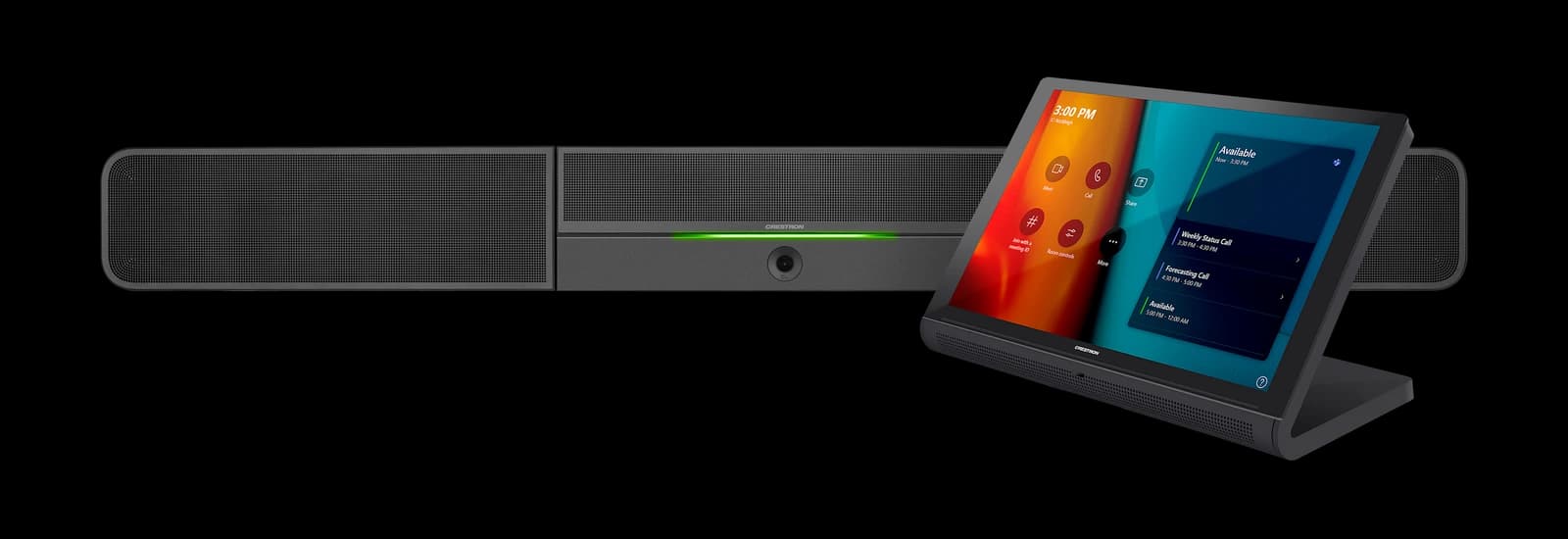 Crestron Flex conferencing soundbar, camera and touch panel
