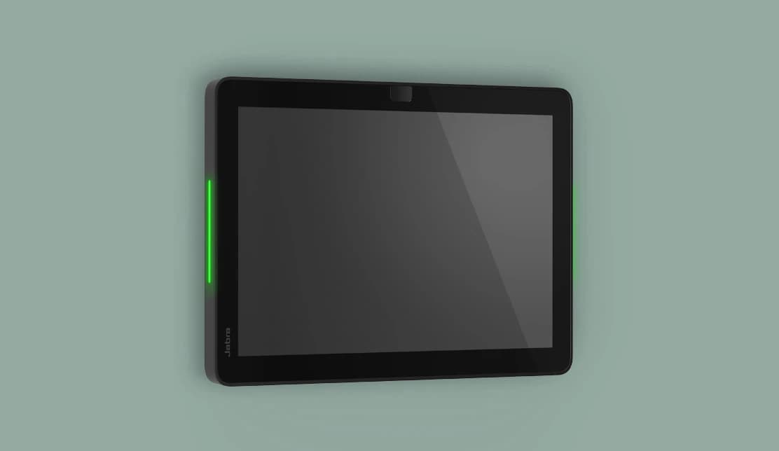 Jabra Scheduler room booking panel, front view with lightbar