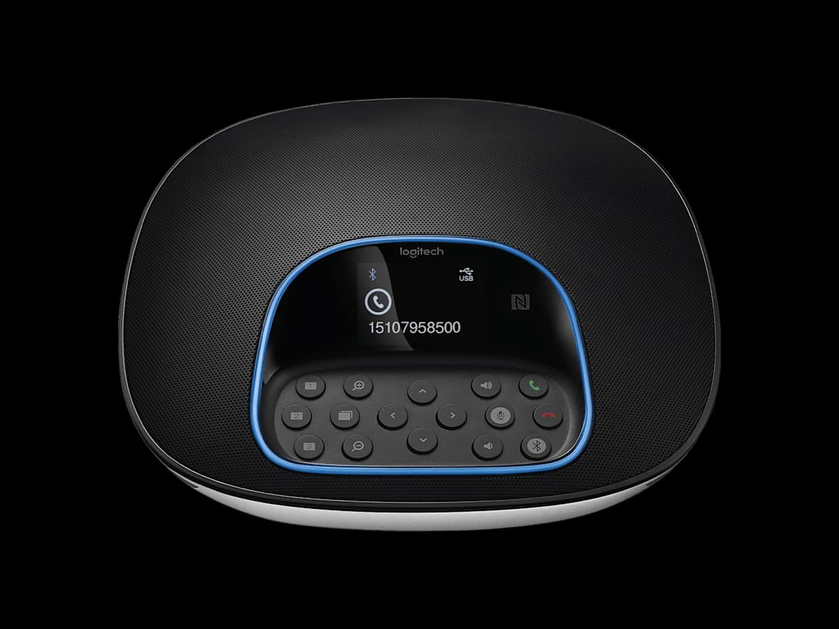 Logitech GROUP speakerphone hub, top view detail