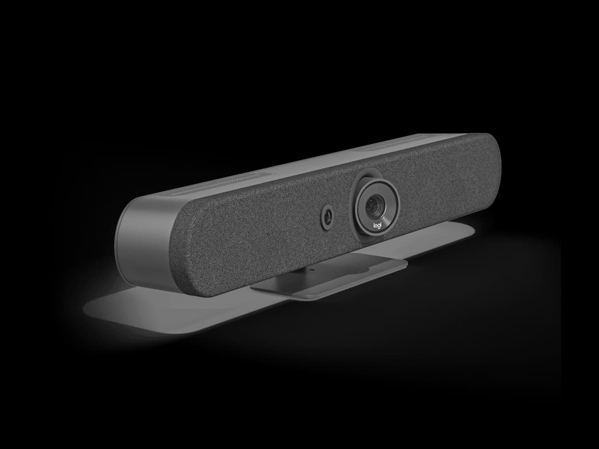 Logitech Rally Bar Mini, angled three-quarter view